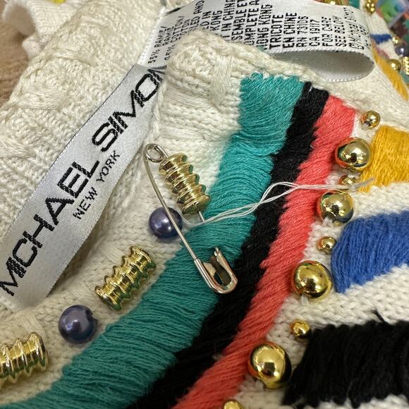 Vintage Michael Simon Cardigan Sweater Sz 1X Embroidered Beaded Mayan Design - Picture 8 of 8